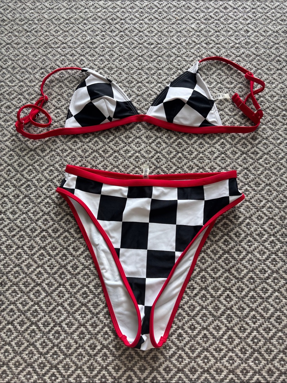 Forever 21 checkered bathing suit bikini set - size small - black / white / red